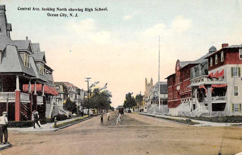 Ocean City New Jersey Central Avenue Showing High School Antique Postcard J68015