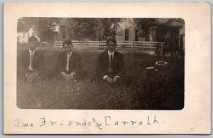 Zanesville Ohio c1910 RPPC Real Photo Postcard Three Boys Two Friends & Carroll