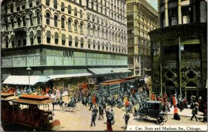 Vtg 1910s State and Madison Street Trolley Old Car Chicago Illinois IL Postcard