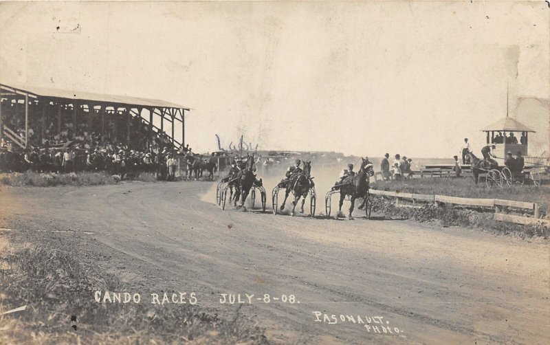 J21/ Cando North Dakota RPPC Postcard c1910 Harness Horse Race Pasonault 203