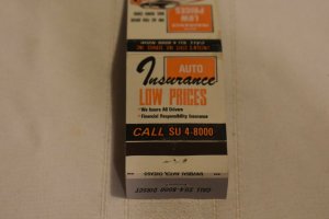 Auto Insurance Low Prices Advertising Coupon 20 Strike Matchbook Cover