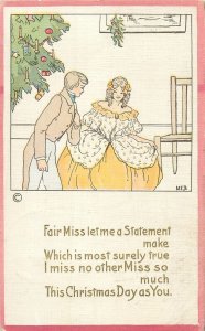 Art deco artist signed M.E.B. Christmas tree fantasy fair miss statement 1910 