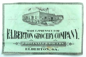 1880's-90's Elberton Grocery Company Wholesale Crate Label Engraved GA Train  *T