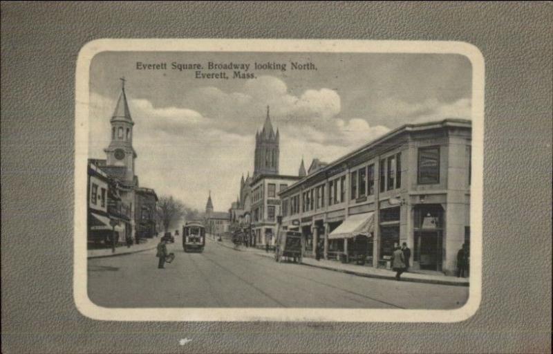 Everett MA Square - Broadway North c1910 Postcard