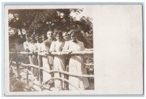 1909 Couples Standing On Bridge Men Women New Trenton IN RPPC Photo Postcard