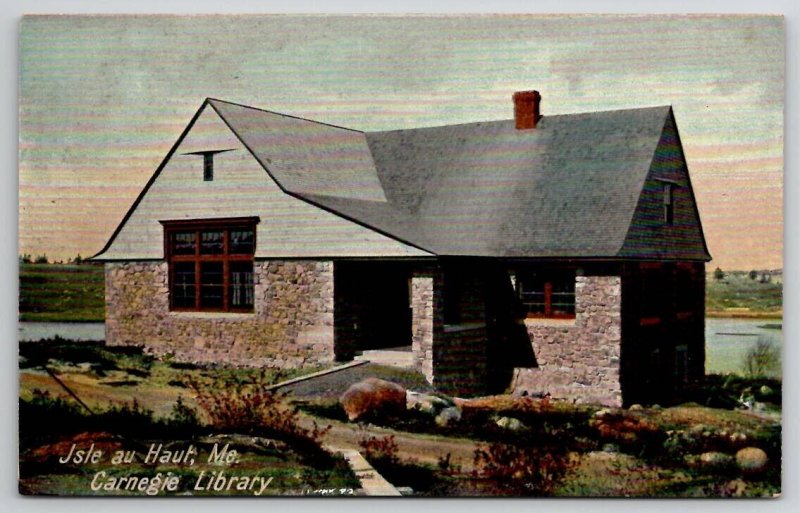 Isle Au Haut ME Carnegie Library Maine Postcard E31