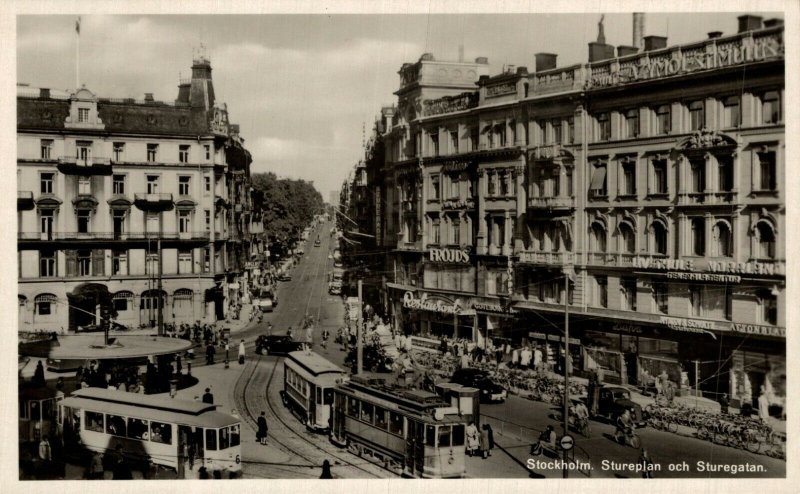 Sweden Stockholm Stureplan och Sturegatan Vintage RPPC  08.67