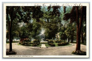 Vintage 1930 Postcard Elmwood Cemetery Circle & Fountain Centralia Illinois