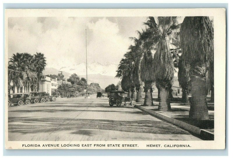 1910 Florida Ave Downtown Hemet CA Cars Postcard P181