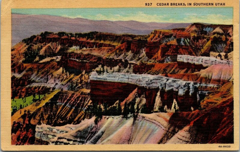 Vintage 1930's Cedar Breaks Rock Formation Erosion Southern Utah Linen Postcard