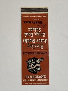 Vtg MATCHBOOK COVER Lovelock, Nevada Sturgeon's Log Cabin Motel Restaurant