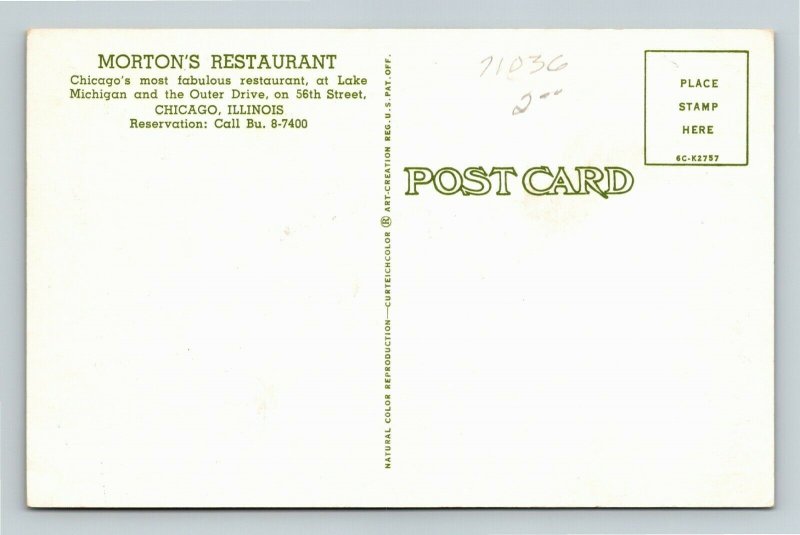 Chicago, IL-Illinois, Morton's Restaurant, Advertising, Vintage Chrome Postcard 