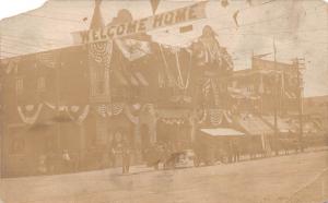 E50/ East Palestine Ohio Real Photo RPPC Postcard Market St Stores Patriotic