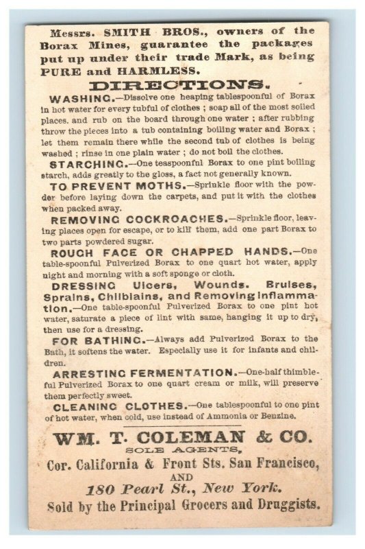 1880s Wm. T. Coleman Smith Bros. Borax Directions On Use P221