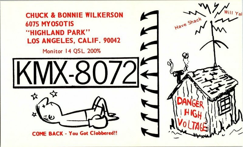 QSL Radio Card From Los Angeles Calif. California KMX-8072 