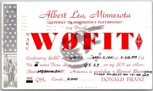 1951 QSL Radio Card WOFIT Albert Lea MN Amateur Radio Station Posted Postcard