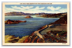 Lake Mead View Boulder Hoover Dam Boulder City Nevada NV UNP Linen Postard V4