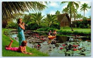 LIHUE, Kauai Hawaii ~ COCO PALMS RESORT ~ Outrigger in Lagoon c1960s Postcard