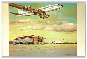 c1950 New Air Terminal Building Original Painting Warwick Rhode Island Postcard