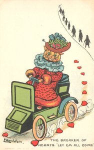 Louis Wain Artist The Breaker of Hearts, Motor Car  Mint Condition, Postcard