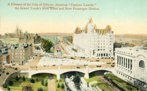 Postcard Bird's Eye View of Passenger Station & Hotels in Ottawa, Canada.