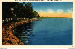 New York Geneva Pavilion Shoreline and Bathers At Seneca Lake Park 1944