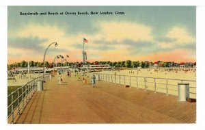 CT - New London. Ocean Beach Boardwalk & Beach ca 1940's