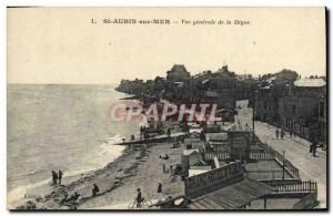 Old Postcard Saint Aubin sur Mer General View of the dike Hotel St Aubin