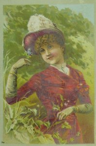 1887 Piano Manufacturing Co. Harvesters Binders Lovely Lady Trade Card P3