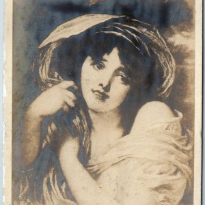 1909 Jean-Baptiste Greuze Painting RPPC Girl's Head Real Photo Venice Cancel A75