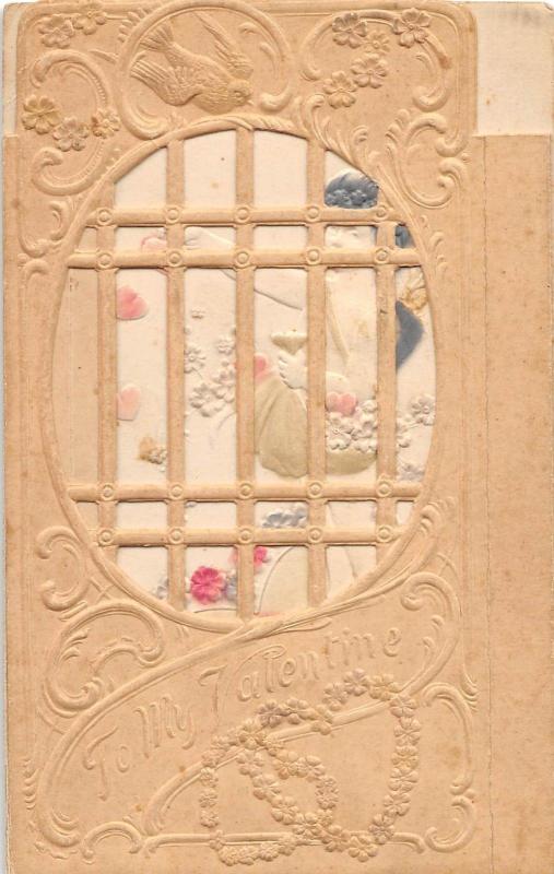 D14/ Valentine's Day Love Holiday Postcard 1910 Dye Cut Pop-Up Window Cupid