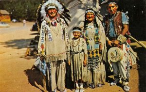 Native Americana  INDIAN CHIEF RUNNING HORSE & FAMILY  c1950's Chrome Postcard