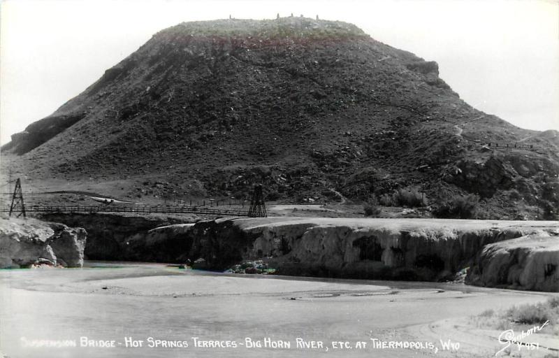 Sanborn RPPC Postcard Y-951 Suspension Bridge Hot Springs Terrace Thermopolis WY