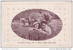 Romantic Couple In Hay Field It Would Tickle Me To Take A Ride With You 1913