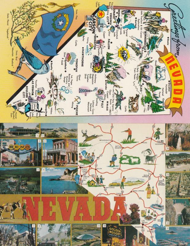 Nevada Map 2x Postcard s