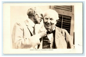 1932 Henry Ford Sniffing Thomas Edison Greenfield Michigan RPPC Photo Postcard 