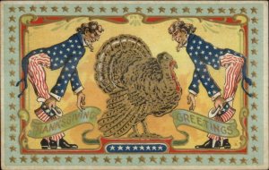 Thanksgiving - Uncle Sams & Turkey Gold Stars A&S c1910 Postcard