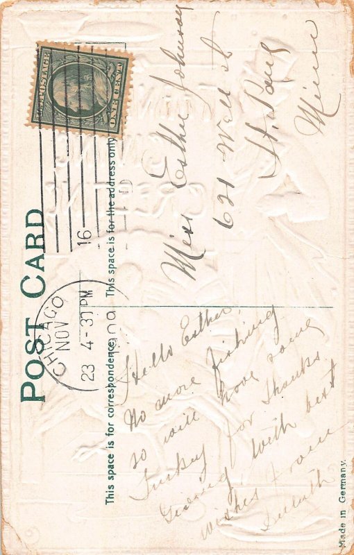 J85/ Interesting Postcard c1910 Uncle Sam Thanksgiving Patriotic Turkey 10