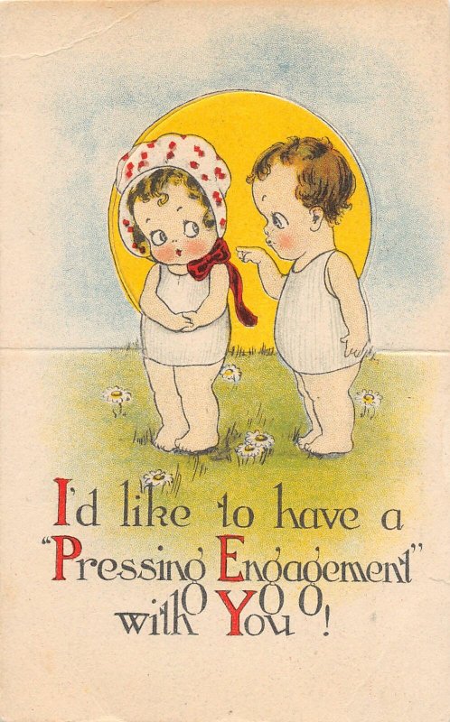 G19/ Interesting Postcard c1910 Die-Cut OPENS Engagement Kids Stand-Up