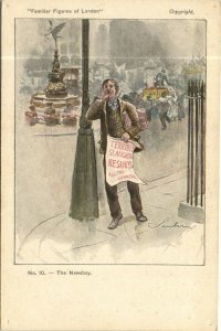 PC UNITED KINGDOM, FIGURES OF LONDON, THE NEWSBOY, Vintage Postcard (b31043)