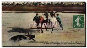 Vintage Postcard Corrida Bullfight the arrastre the dead bul