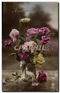 Fantasy - Birthday - Bouquet of Roses - Old Postcard