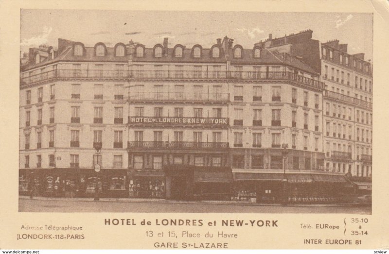 PARIS , France , 1938 ; Hotel de Londres et New York