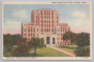 Amarillo Texas~Potter County Court House~Art Deco Structure~Vintage Linen PC