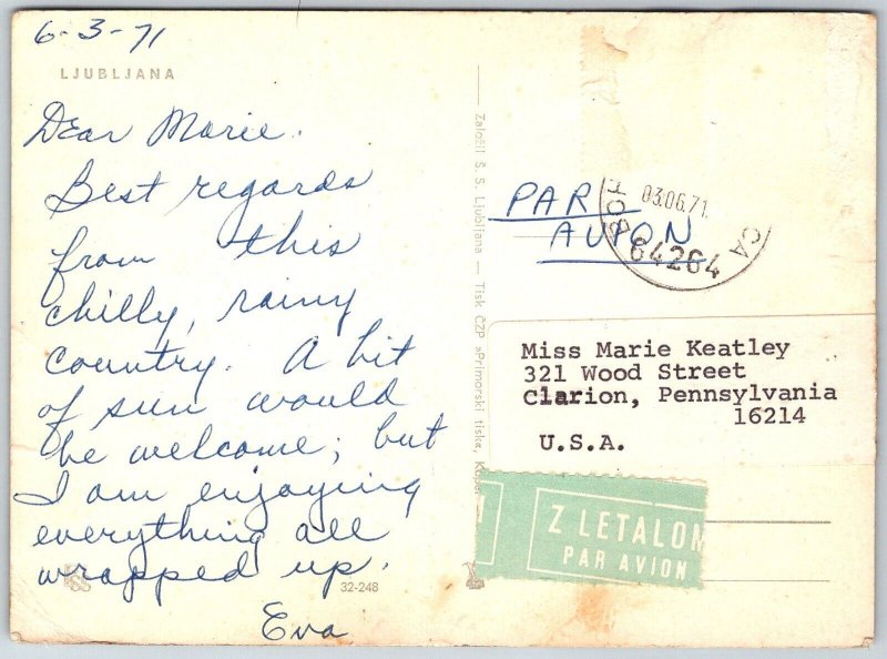 Ljubljana Slovenia 1971 Continental Postcard City View