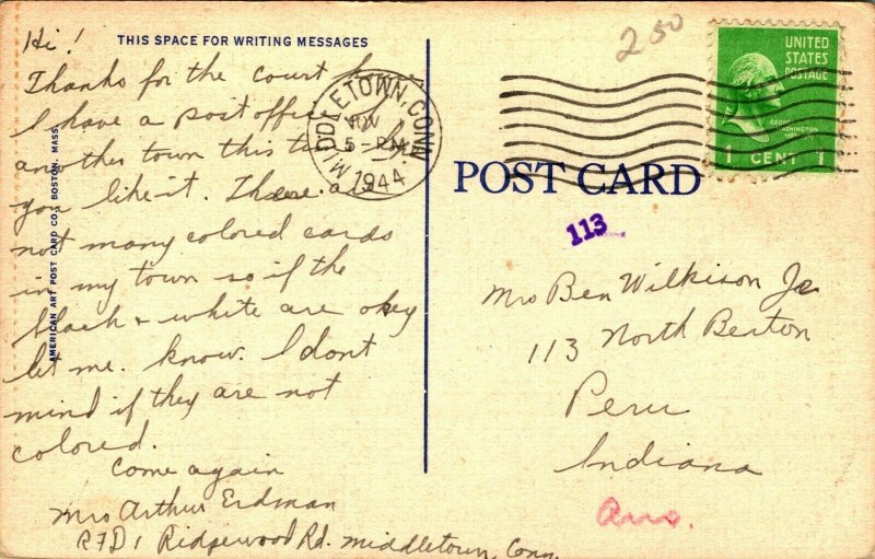 New Britain Connecticut CT Post Office 1944 Vtg Linen Postcard Q14