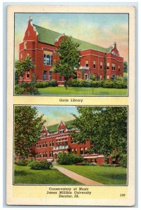 c1940 Gorin Library Conservatory Music University Decatur Illinois IL Postcard