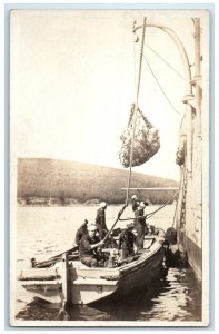 c1920's USS Colorado Sailors Loading Stone Lamlash Scotland RPPC Photo Postcard