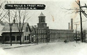 1905 Hinsdale NH The Haile & Frost Mill Postcard Undivided