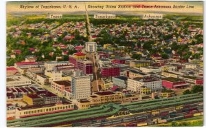 13713 Skyline of Texarkana, Union Station & Texas-Arkansas Border Line 1945